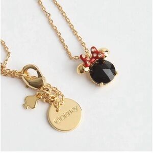 Disney Gold Plated Minnie Mouse Pendant Necklace with Black Crystal and Red Bow
